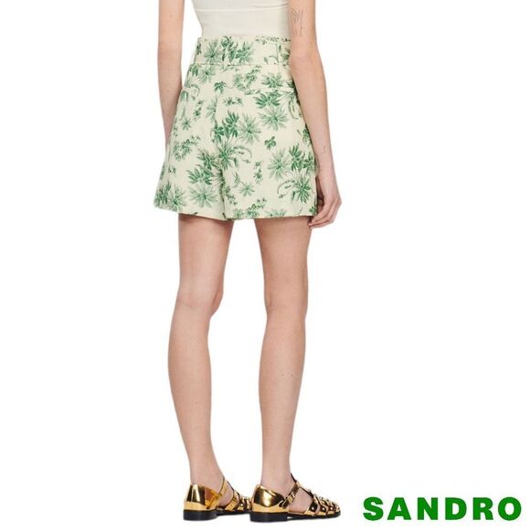 Sandro **NWT** Leman Loose Palm Tree Print Shorts in Ecru Green - Picture 3 of 10